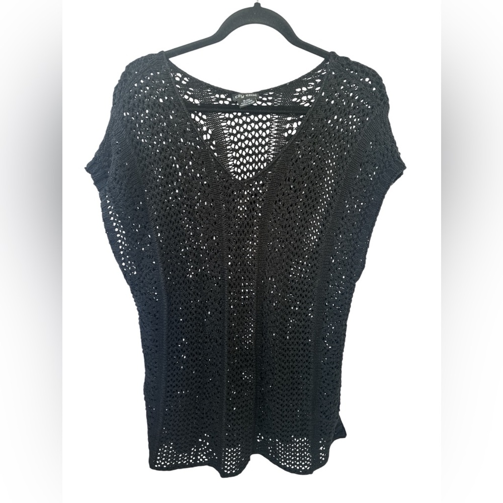 City Chic Black Crochet Open-Weave dress cover up